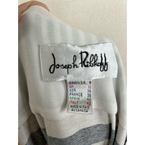 Joseph Ribkoff Black Orange & White Stripe Zipper Front Sheath Dress - Picture 5 of 7